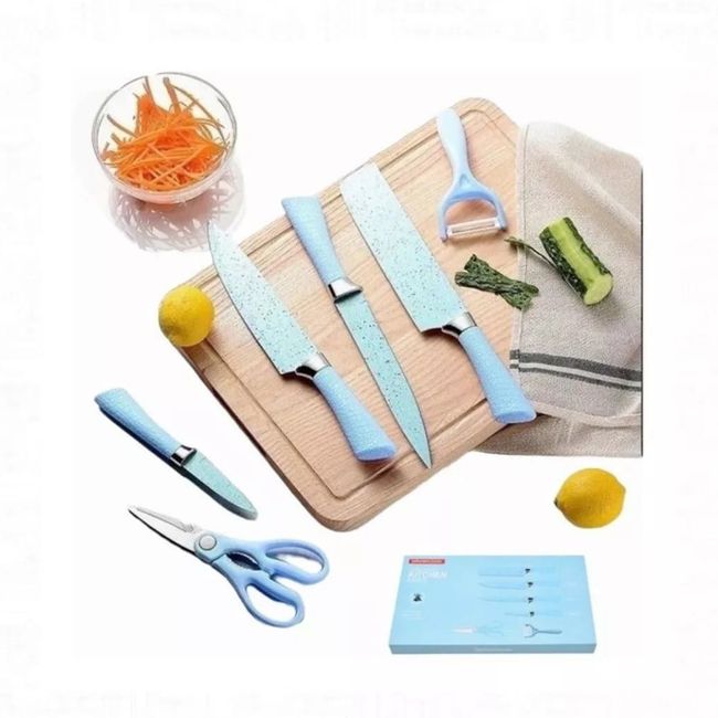 GENERICO - Set De Cuchillas De Cocina 6 Pcs Azules Premium