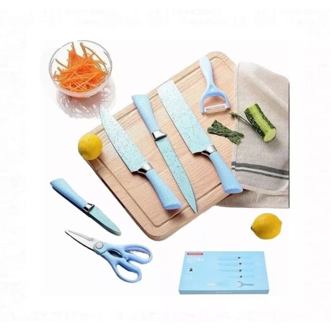 GENERICO - Set De Cuchillas De Cocina 6 Pcs Azules Premium