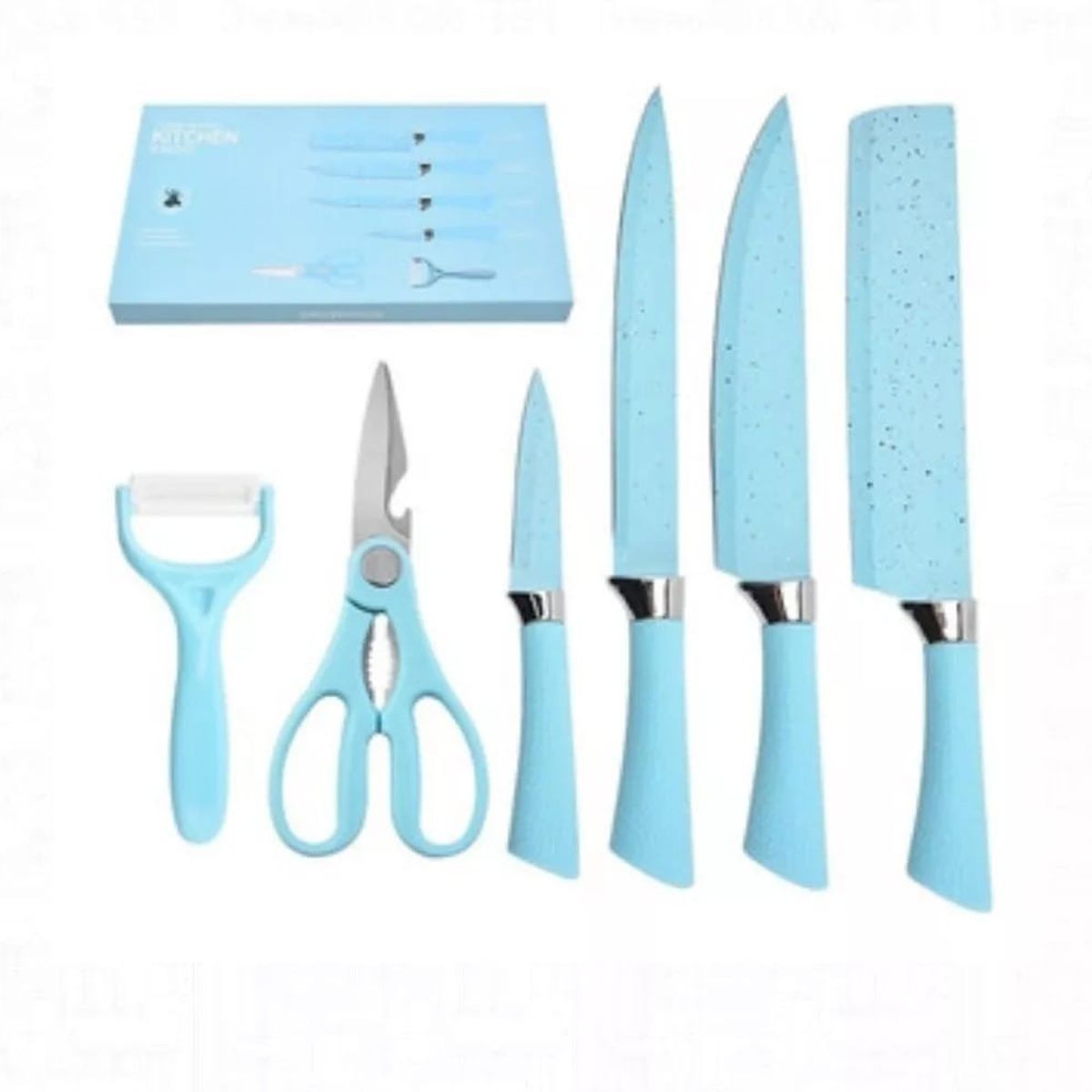 GENERICO - Set De Cuchillas De Cocina 6 Pcs Azules Premium