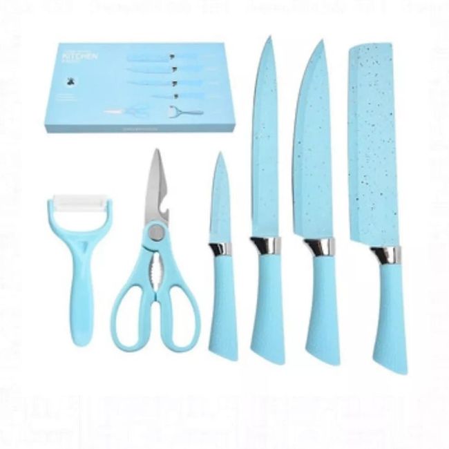 GENERICO - Set De Cuchillas De Cocina 6 Pcs Azules Premium