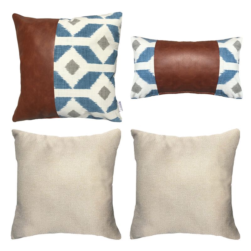 ELIZABETH PEPER - Pack 4 Fundas Cojin Decorativo EcoCuero Azul 45x45