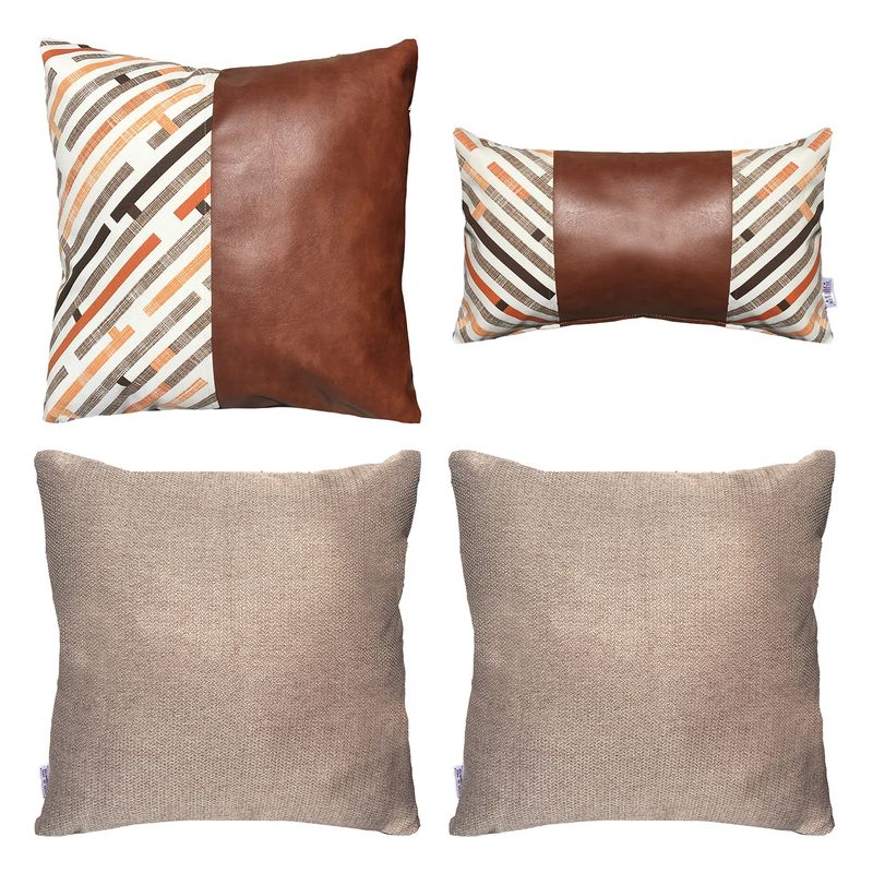ELIZABETH PEPER - Pack 4 Fundas Cojin Decorativo EcoCuero Naranja 45x45.