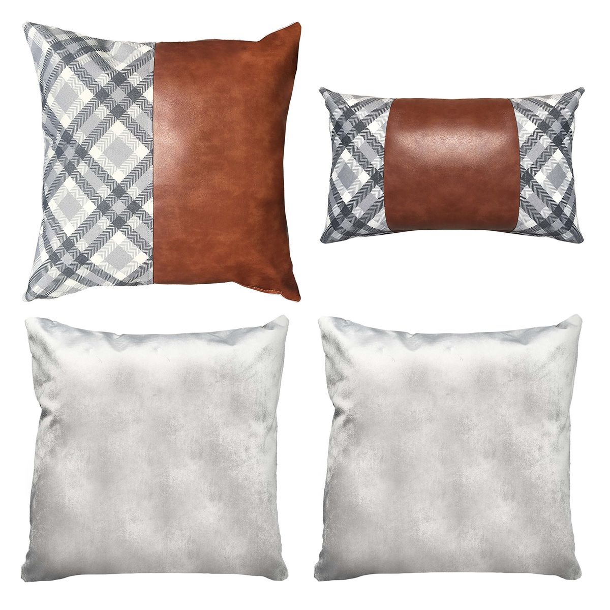 ELIZABETH PEPER - Pack 4 Fundas Cojin Decorativo EcoCuero Gris Cafe 45x45.