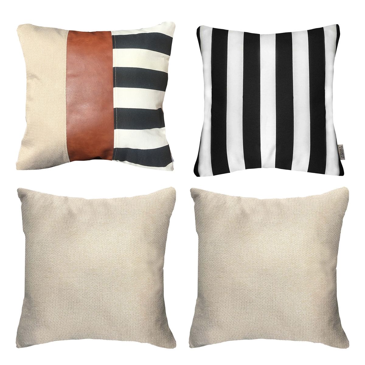 ELIZABETH PEPER - Pack 4 Fundas Cojin Decorativo EcoCuero Rayas Negro 50x50.