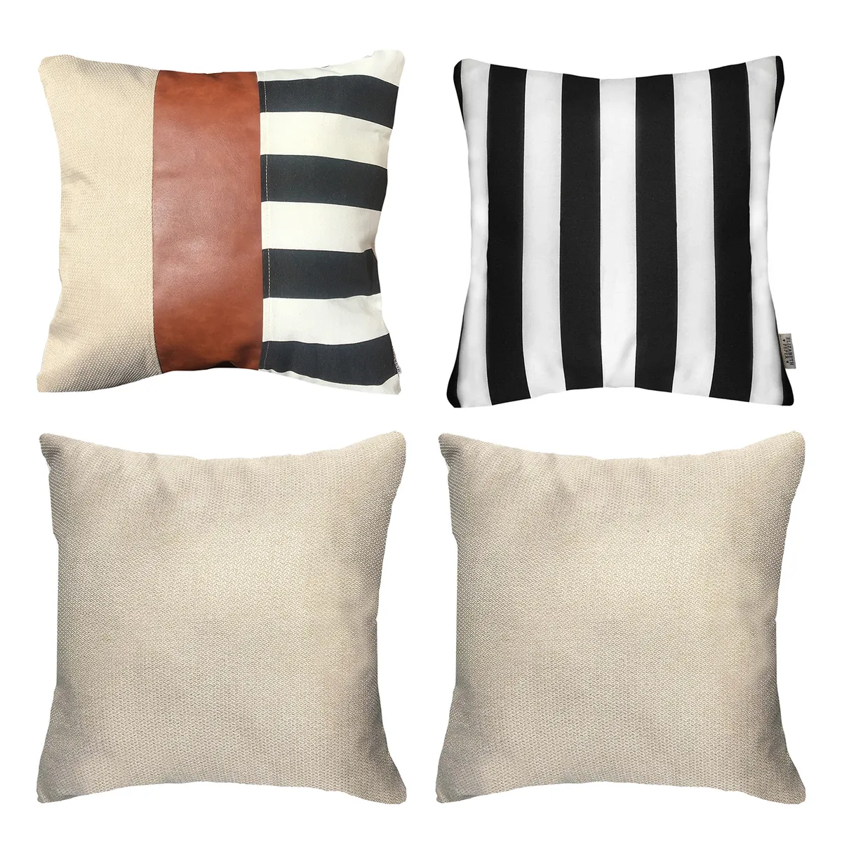 ELIZABETH PEPER - Pack 4 Fundas Cojin Decorativo EcoCuero Rayas Negro 50x50.