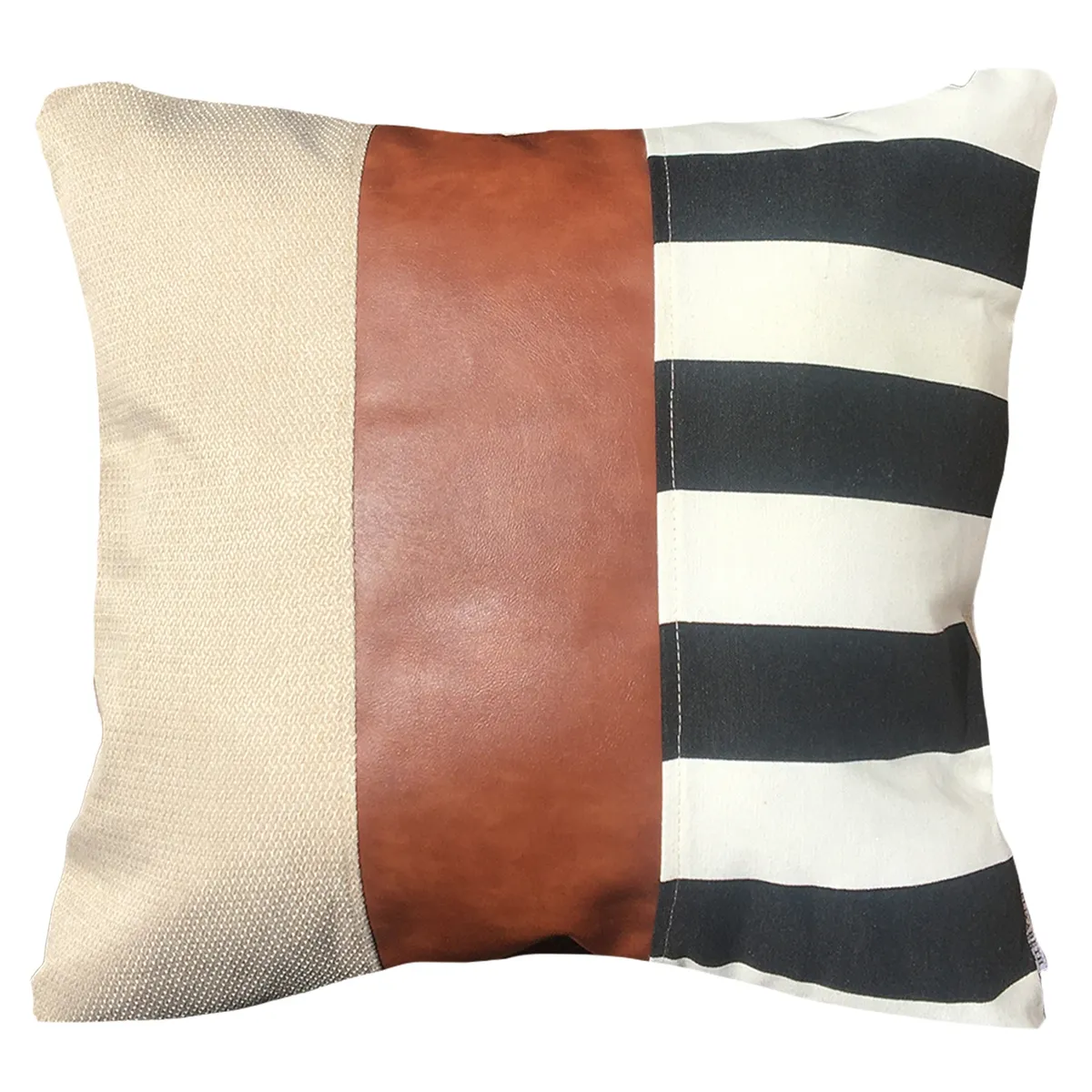 ELIZABETH PEPER - Pack 4 Fundas Cojin Decorativo EcoCuero Rayas Negro 50x50.