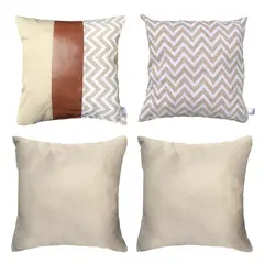 ELIZABETH PEPER - Pack 4 Fundas Cojin Decorativo EcoCuero ZigZag Crema 50x50.