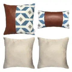 ELIZABETH PEPER - Pack 4 Fundas Cojin Decorativo EcoCuero Azul 50x50.