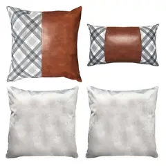 ELIZABETH PEPER - Pack 4 Fundas Cojin Decorativo EcoCuero Gris Cafe 50x50.