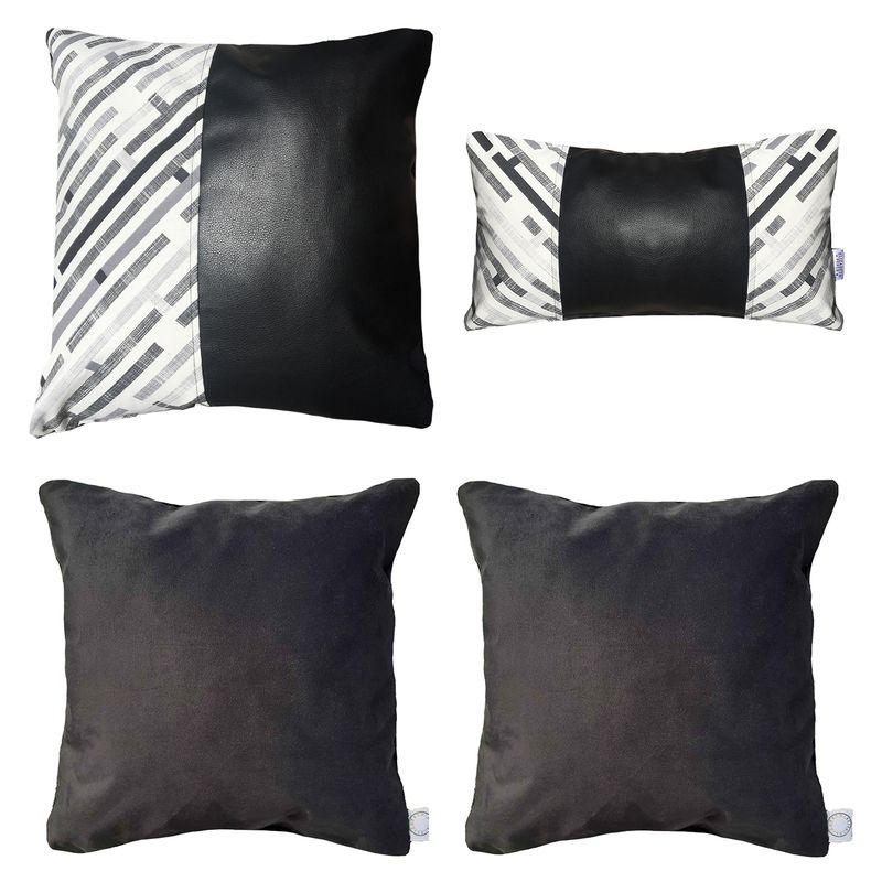 ELIZABETH PEPER - Pack 4 Fundas Cojin Decorativo EcoCuero Negro 50x50.
