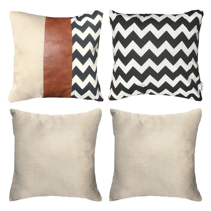 ELIZABETH PEPER - Pack 4 Cojines Decorativos EcoCuero ZigZag Negro 45x45.