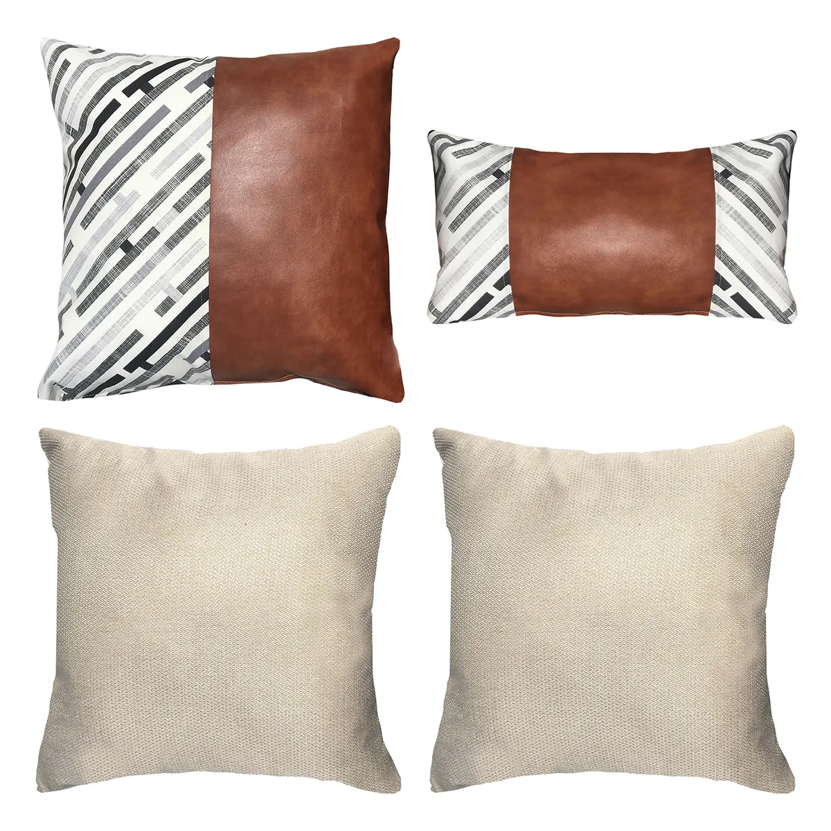 ELIZABETH PEPER - Pack 4 Cojines Decorativos EcoCuero Negro Cafe 45x45.