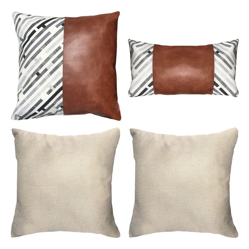 ELIZABETH PEPER - Pack 4 Cojines Decorativos EcoCuero Negro Cafe 45x45.