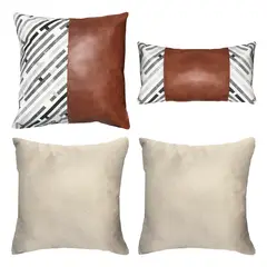 ELIZABETH PEPER - Pack 4 Cojines Decorativos EcoCuero Negro Cafe 45x45.