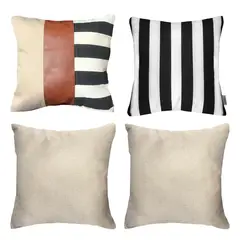 ELIZABETH PEPER - Pack 4 Cojines Decorativos EcoCuero Rayas Negro 50x50.