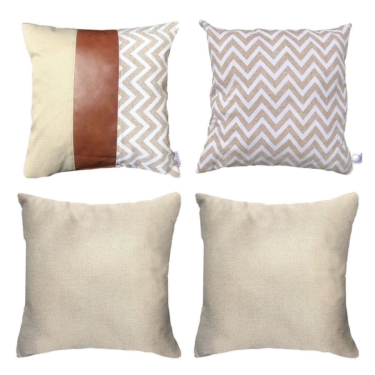 ELIZABETH PEPER - Pack 4 Cojines Decorativos EcoCuero ZigZag Crema 50x50.
