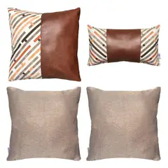 ELIZABETH PEPER - Pack 4 Cojines Decorativos EcoCuero Naranja 50x50.