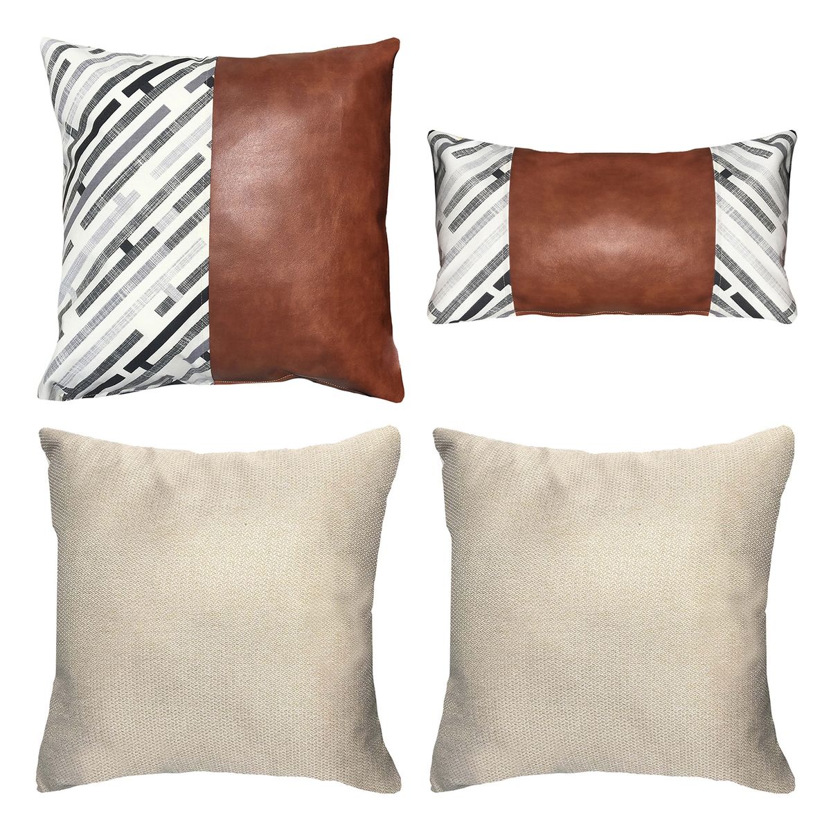 ELIZABETH PEPER - Pack 4 Cojines Decorativos EcoCuero Negro Cafe 50x50.