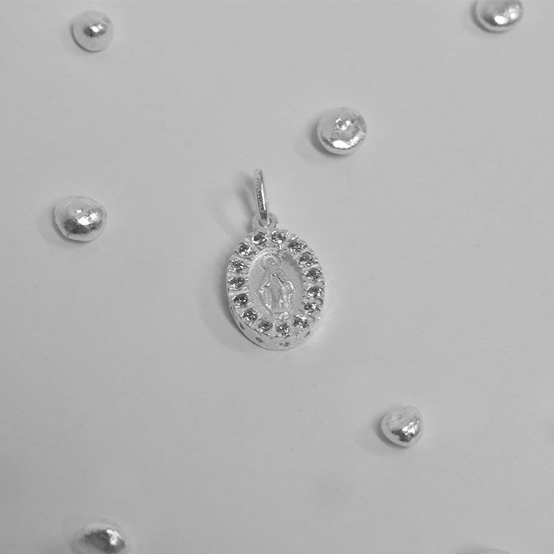 ROSETT - Colgante virgen con circones incoloros en bordes Plata ley 925