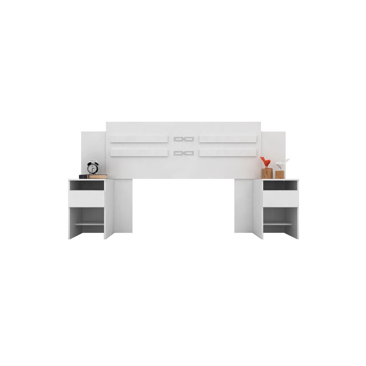 RODLER - Respaldo Cama Queen 2 Plazas Set 2 Veladores Blanco