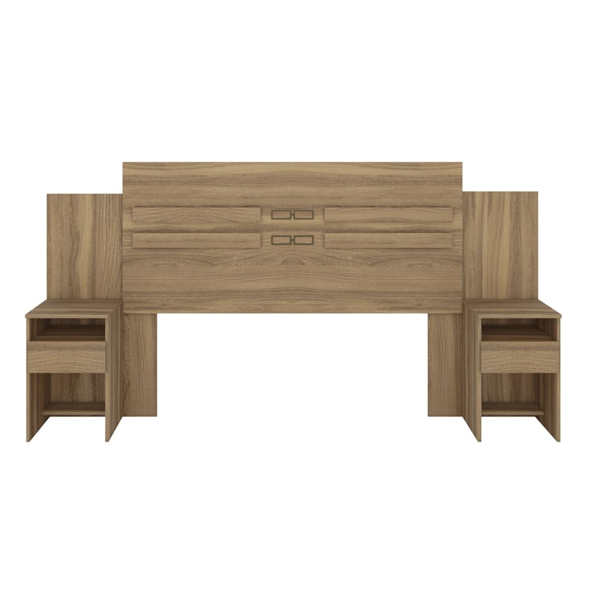 RODLER - Respaldo Cama Queen 2 Plazas Set 2 Veladores Café Claro