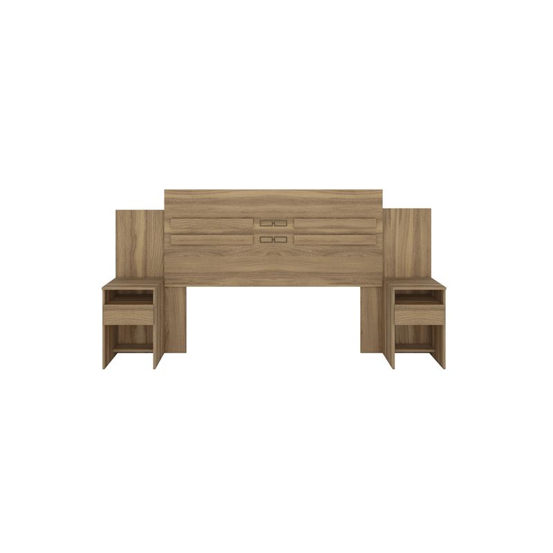RODLER - Respaldo Cama Queen 2 Plazas Set 2 Veladores Café Claro