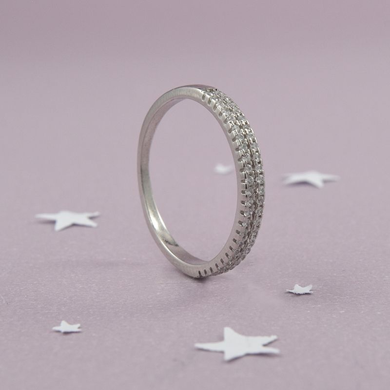 ROSETT - Anillo doble cintillo de circones incoloros Plata ley 925