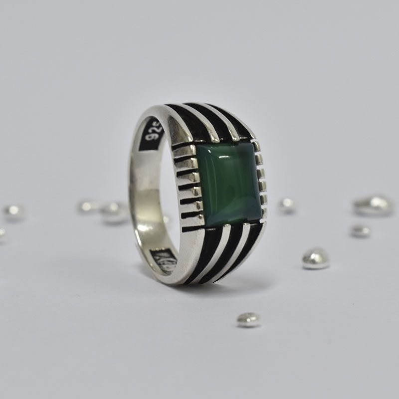 ROSETT - Anillo piedra central con líneas en relieve Plata 925