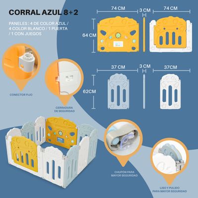 Imagen 2 del producto Corral para bebe modelo 8+2 paneles azul