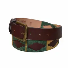 RAIQUEN - Cinturón Cuero Bordado Pampa Verde