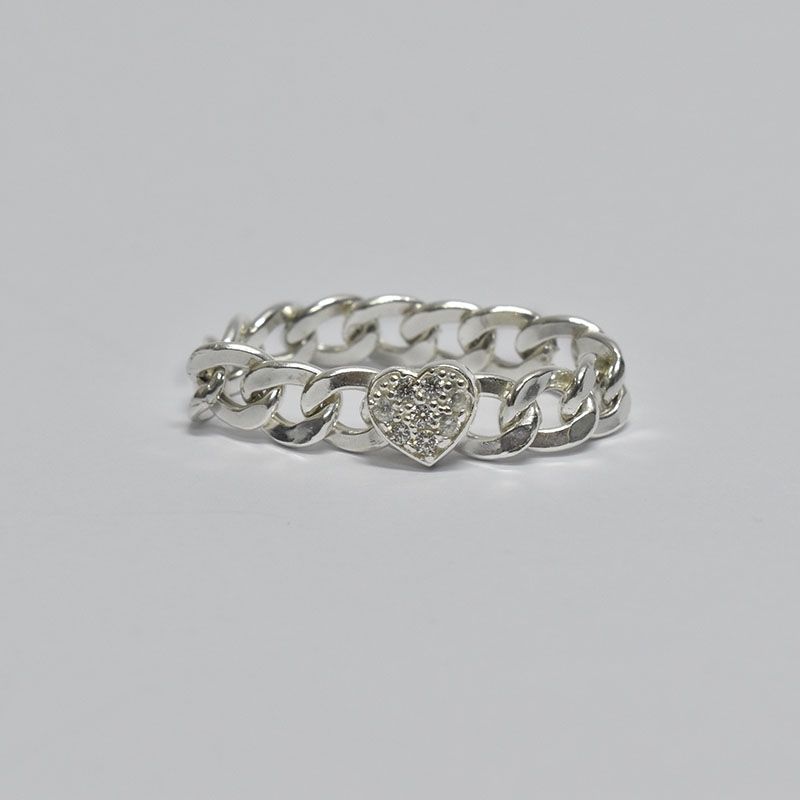 ROSETT - Anillo corazón con circones incoloros tejido groumet Plata ley 925