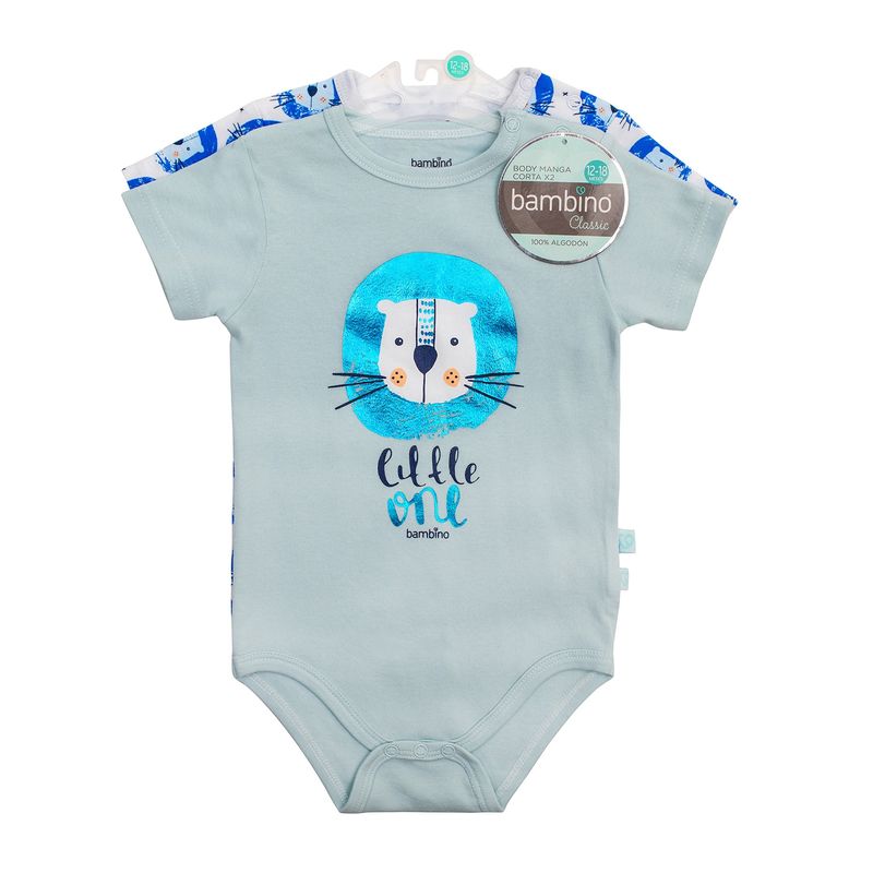 BAMBINO - Bodys Manga Corta Set 2 Piezas Bambino 100% Algodón Celeste