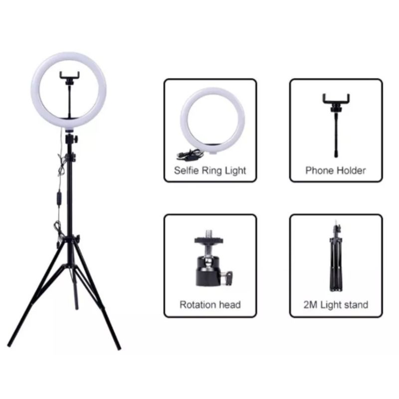 GENERICO - Aro Luz Led 26cm Tik Tok Tripode 2mts  Porta Celular Flex