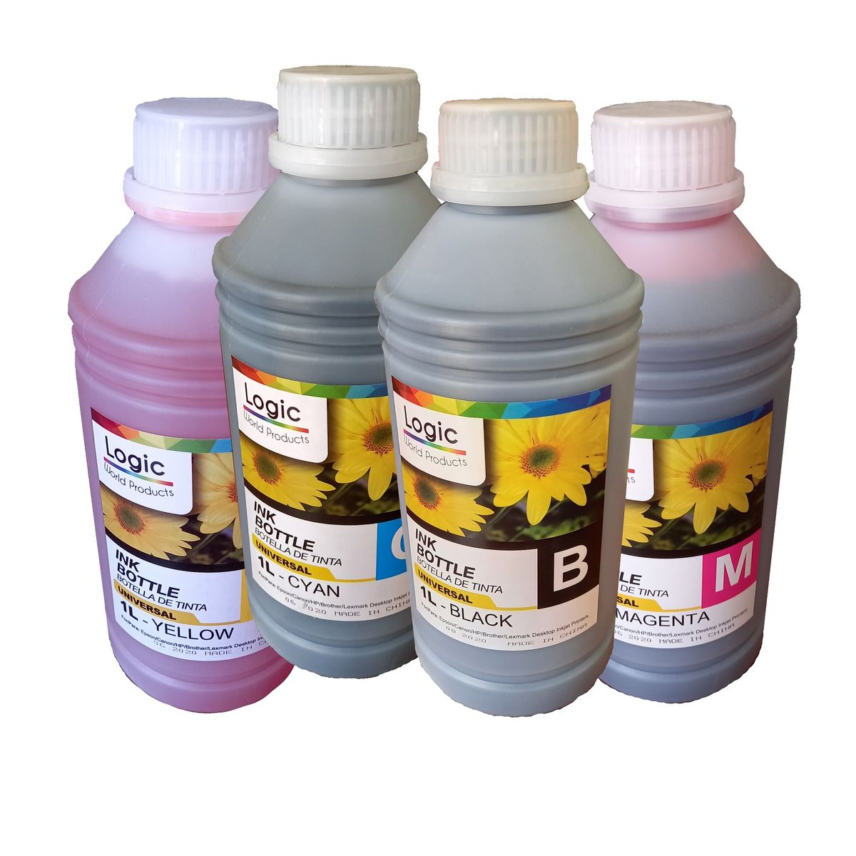 GENERICO - Pack 4 colores Tinta Recarga universal litro  HP CANON BROTHER