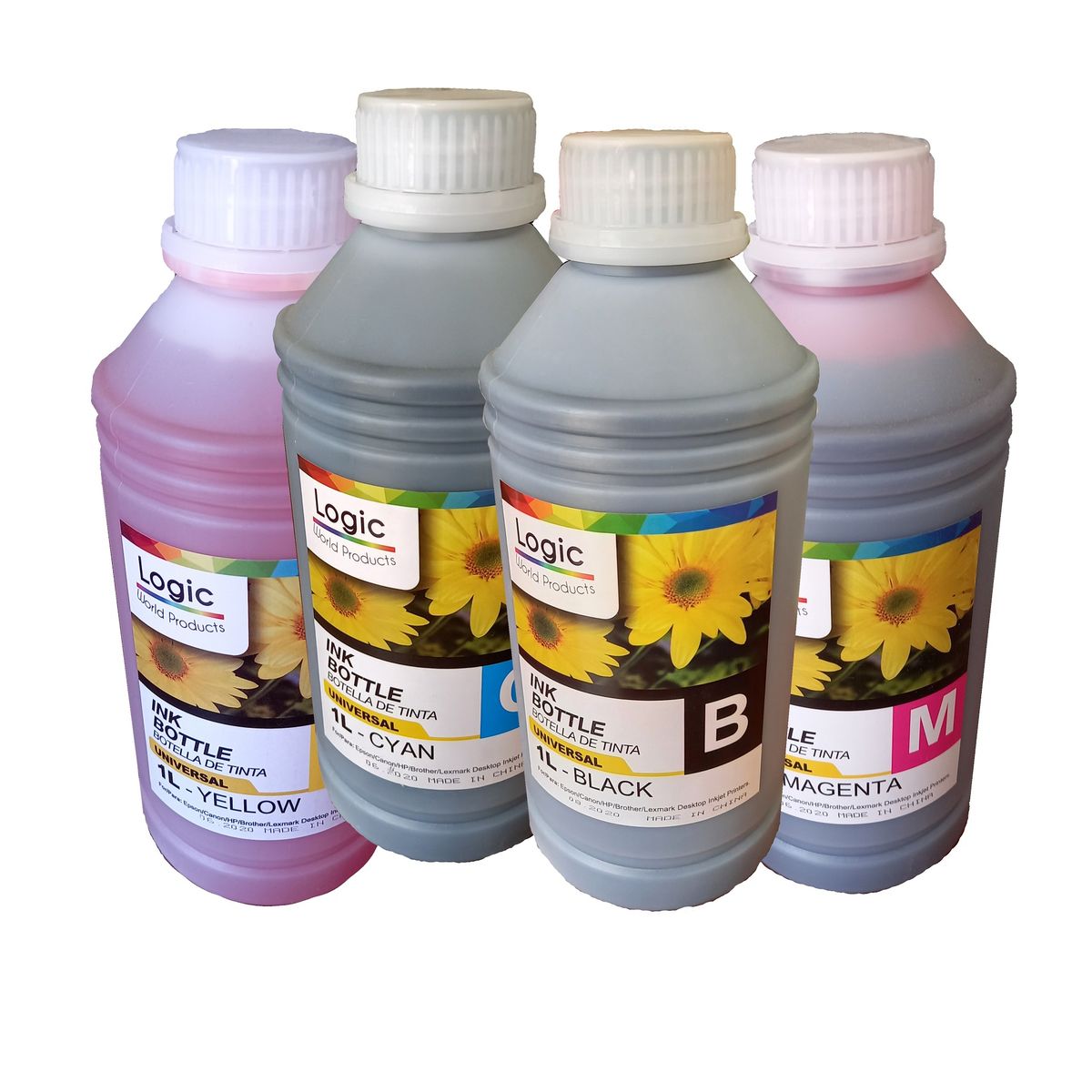 GENERICO - Pack 4 colores Tinta Recarga universal litro  HP CANON BROTHER