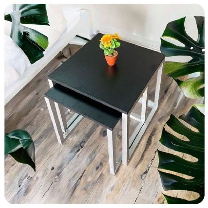 GENERICO - MESAS DE CENTRO NIDO DE MADERA DUO COLOR NEGRO PATA MATE