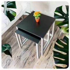 GENERICO - MESAS DE CENTRO NIDO DE MADERA DUO COLOR NEGRO PATA MATE