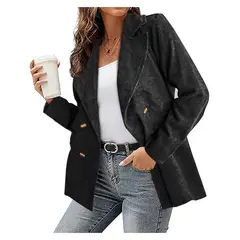 SUPER BABY - Chaqueta de mujer color sólido abrigo-negro.