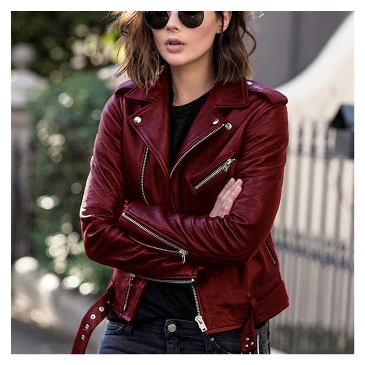GENERICO - Chaqueta de cuero mujer flip collar chaqueta -rojo.