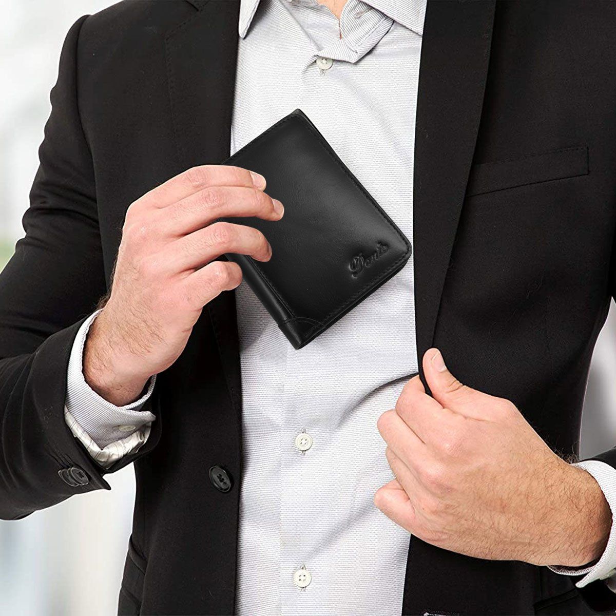 AIZO - Cartera Antirrobo Para Hombre Billetera Clip Rfid Cuero