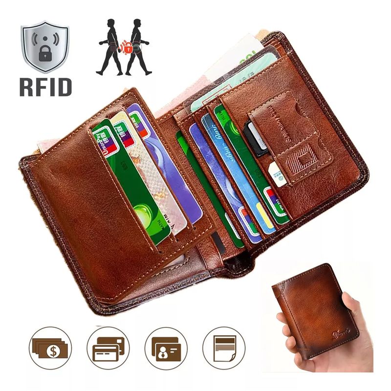 AIZO - Cartera Antirrobo Para Hombre Billetera Clip Rfid Cuero