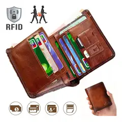 AIZO - Cartera Antirrobo Para Hombre Billetera Clip Rfid Cuero