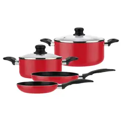 FANTUZZI - Batería de cocina de aluminio 6 Piezas Roja Gourmet