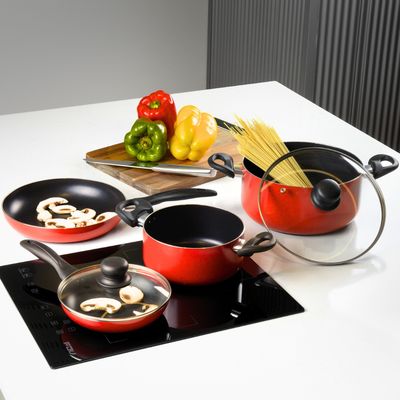 Imagen 2 del producto Batería de cocina de aluminio 6 Piezas Roja Gourmet