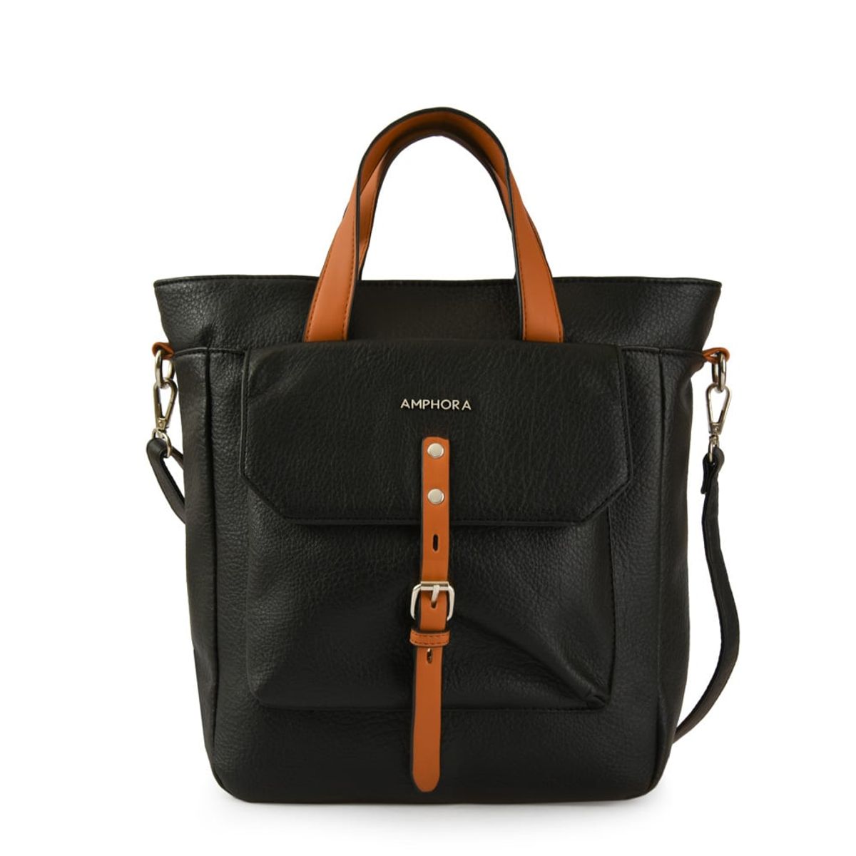 AMPHORA - Cartera Dos Asas Tres divisiones Grande Patty Negro
