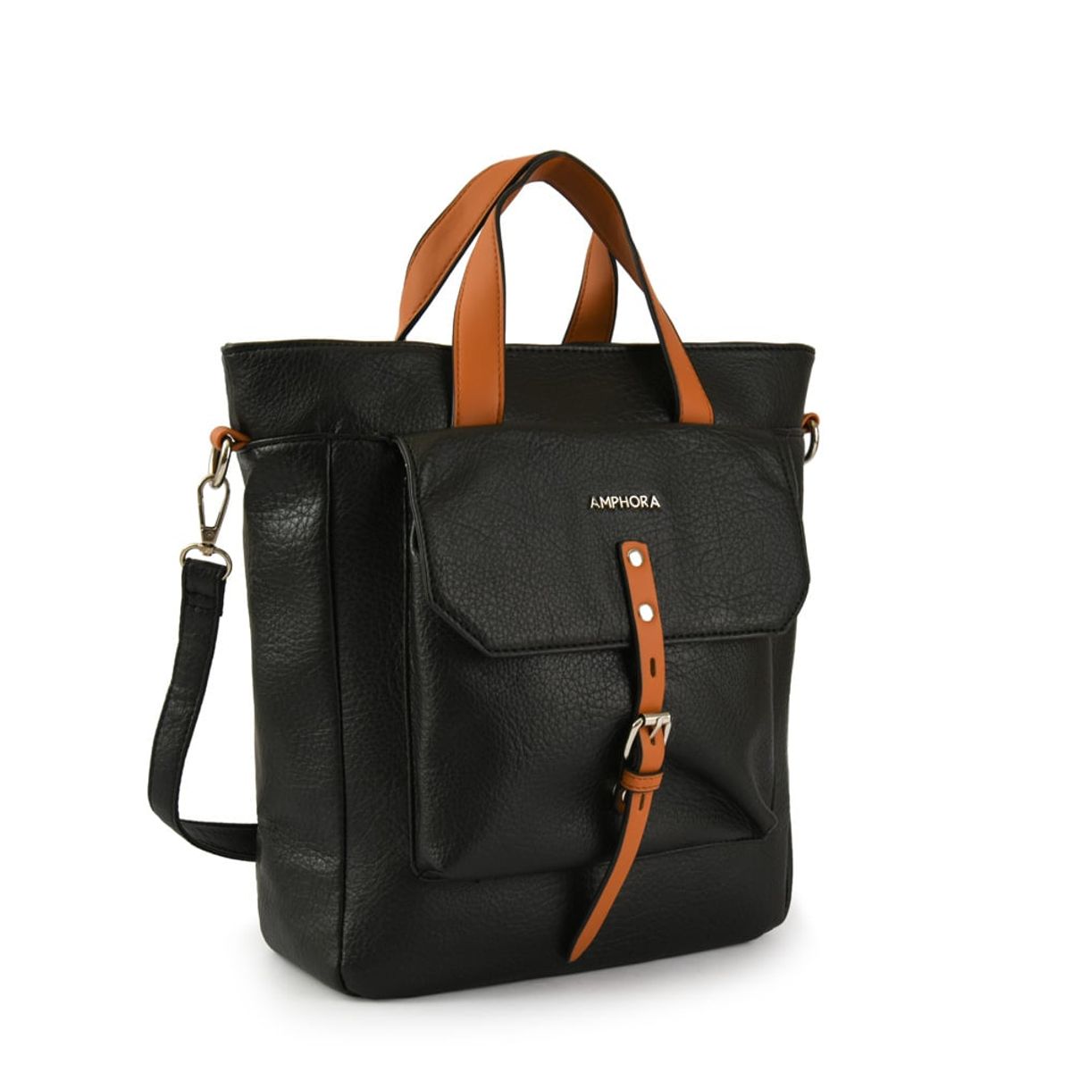 AMPHORA - Cartera Dos Asas Tres divisiones Grande Patty Negro
