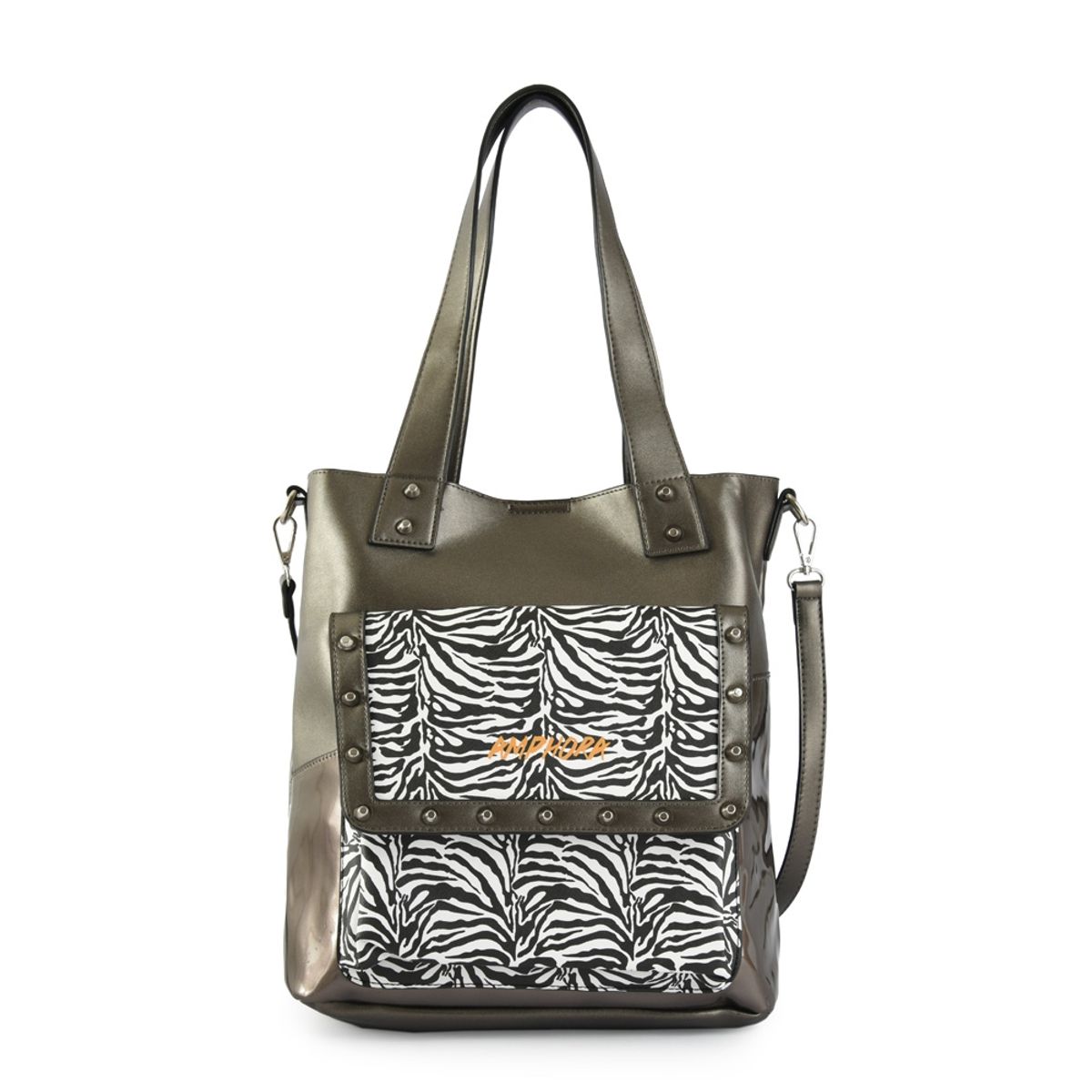 AMPHORA - Glam Punk cartera dos asas shopping grande dorado oscuro