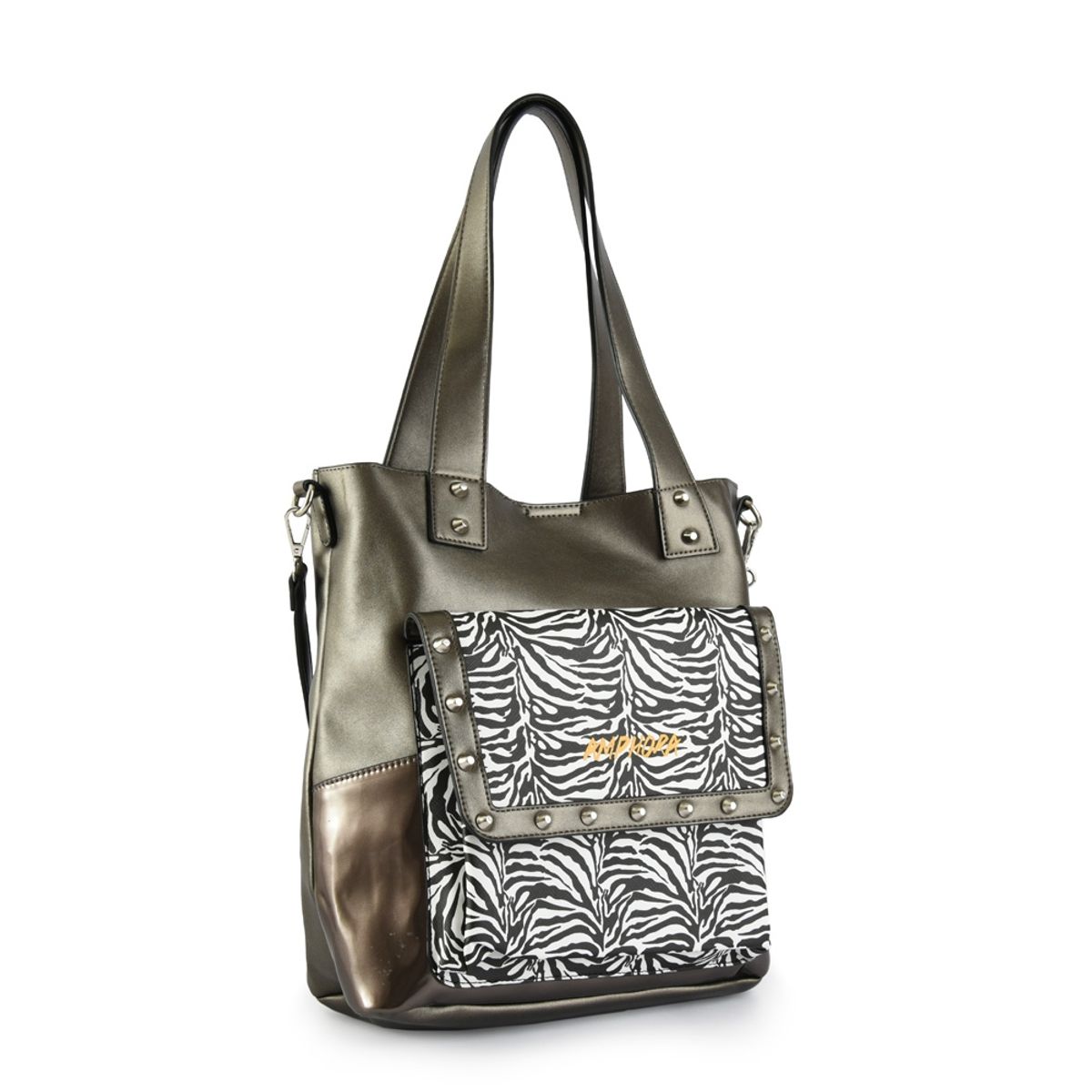 AMPHORA - Glam Punk cartera dos asas shopping grande dorado oscuro