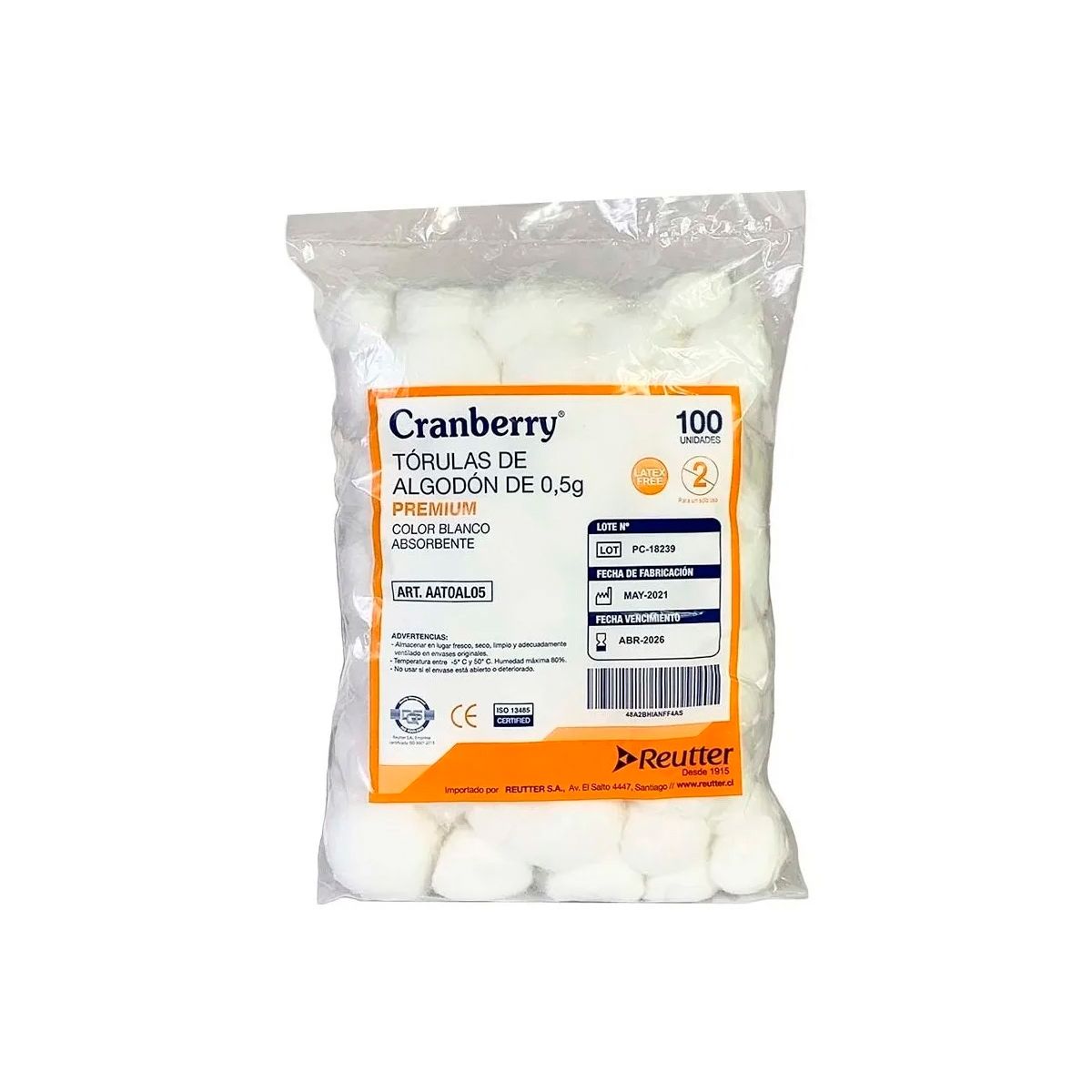 CRANBERRY - Torula De Algodón Premium 0,5gr Cranberry Bolsa De 100 Unds