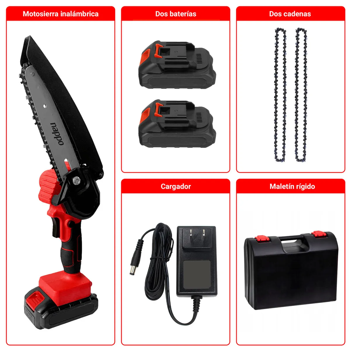 NAPPO - Motosierra Eléctrica Inalámbrica 6'' Nappo 2 Baterías